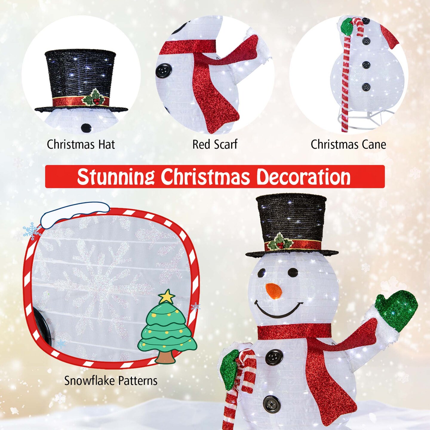 Costway 5 FT Pre-lit Christmas Snowman Pop-up Xmas Holiday Decoration with 180 LED Lights