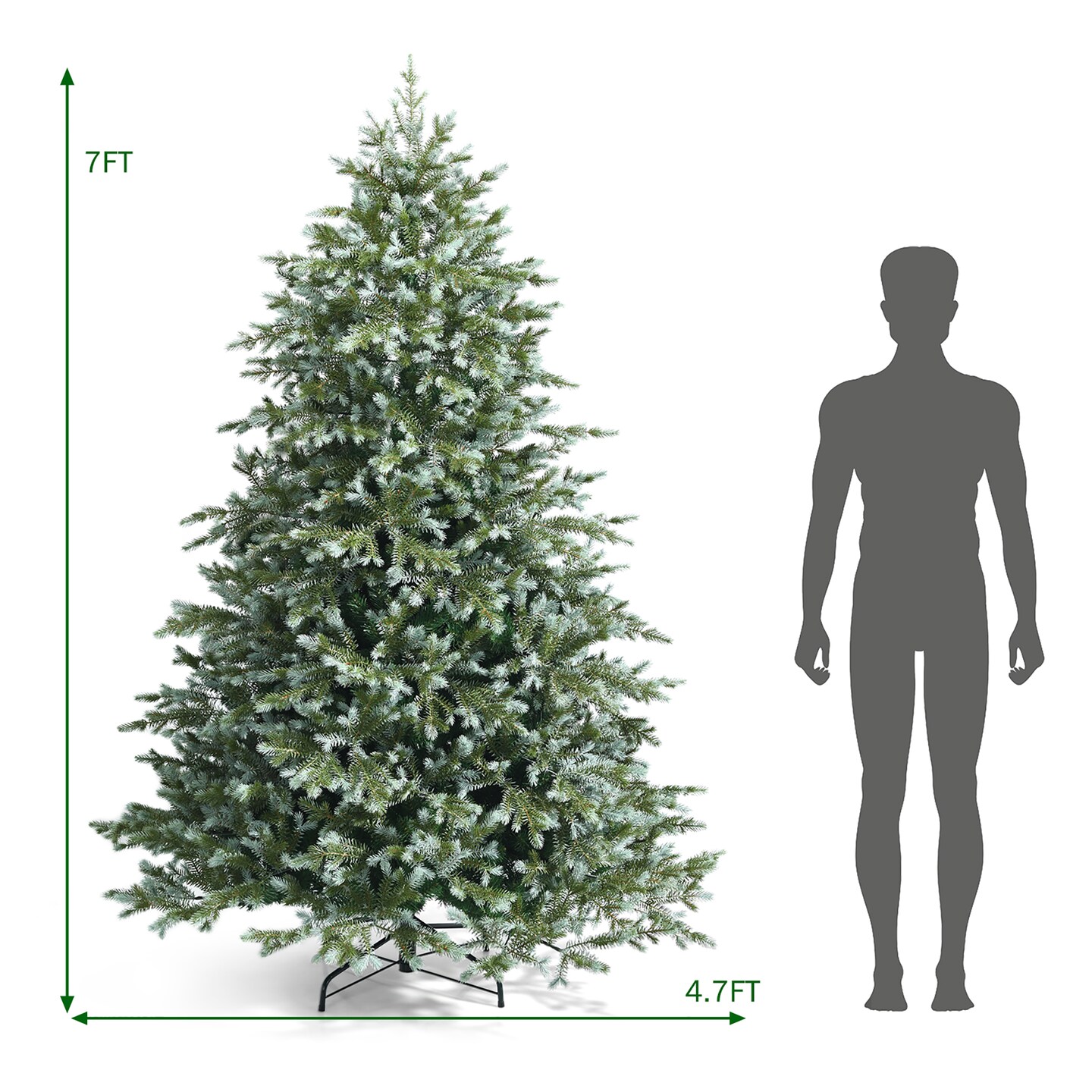 Costway 7ft Artificial Christmas Spruce Hinged Tree w/ 1260 Mixed PE &#x26; PVC Tips