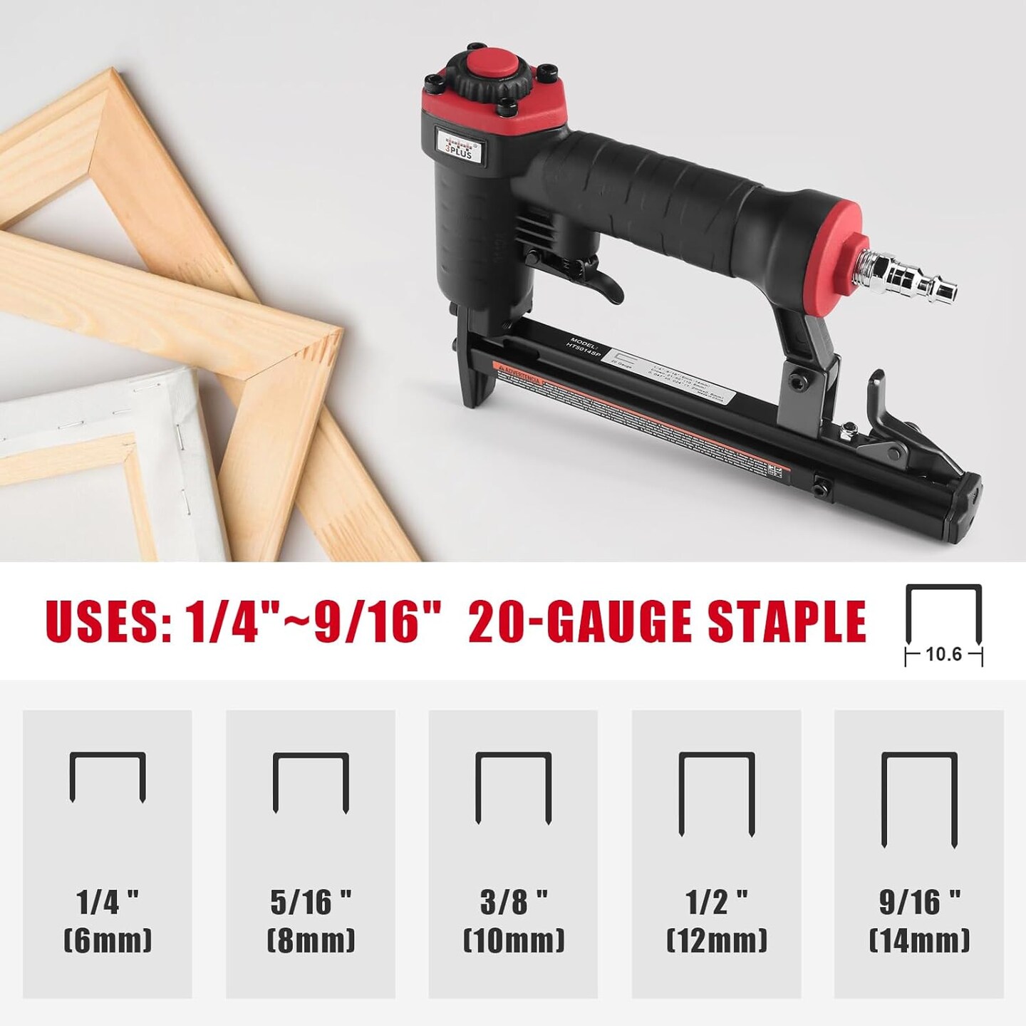 HT5014SP Pneumatic 20 Gauge Stapler, T50 Upholstery Stapler, 1/4-Inch to 9/16-Inch