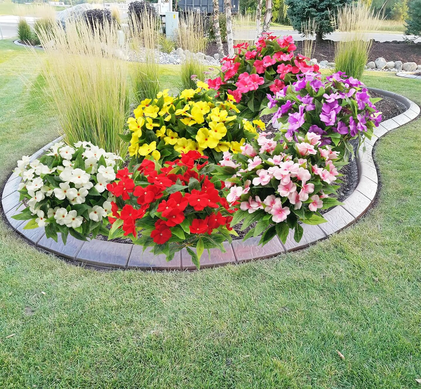 3PCS UV Resistant White Artificial Impatiens for Outdoor Garden, Patio & Porch Décor