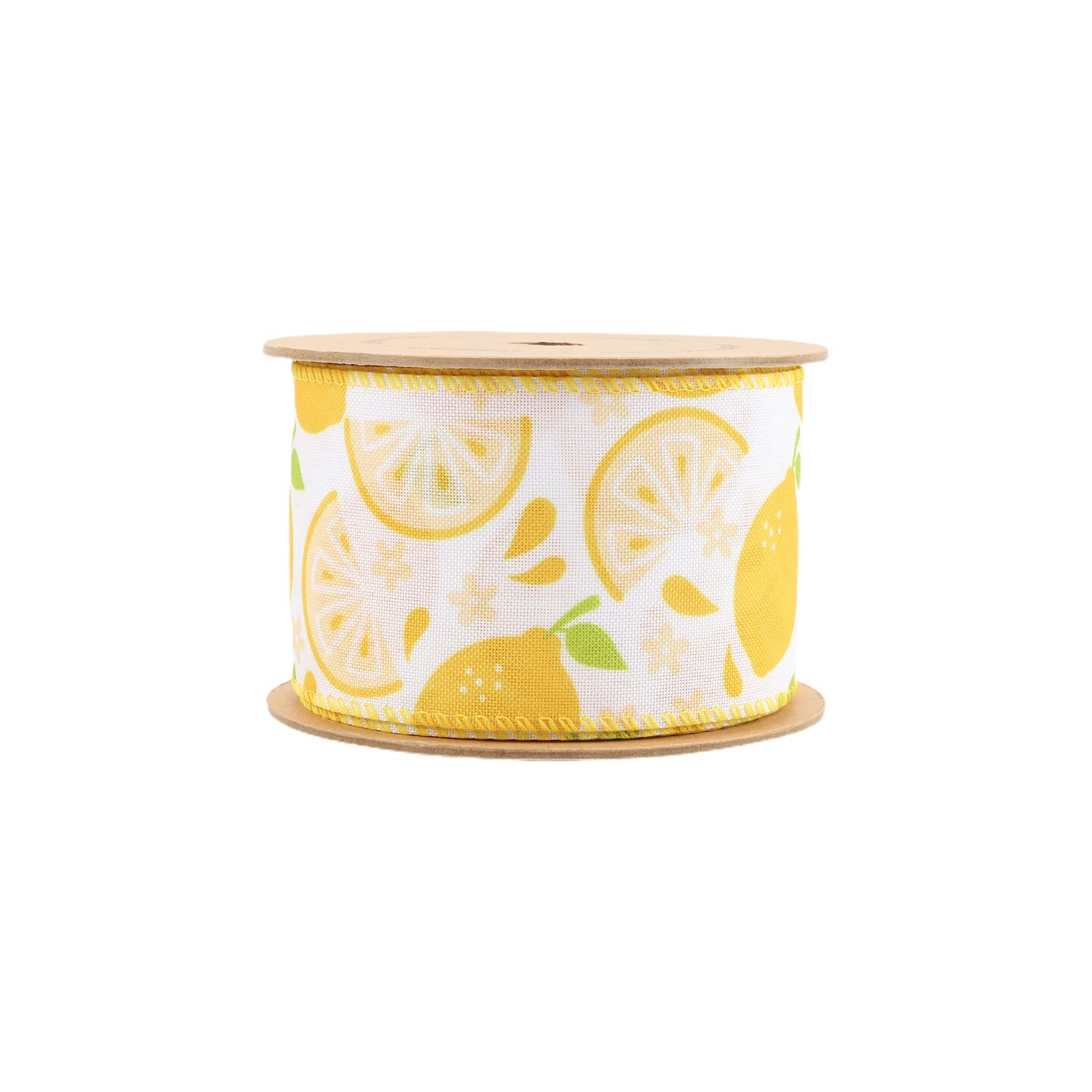 LaRibbons 2 1/2" Wired Ribbon | Lemon Slice on White | 10 Yard Roll
