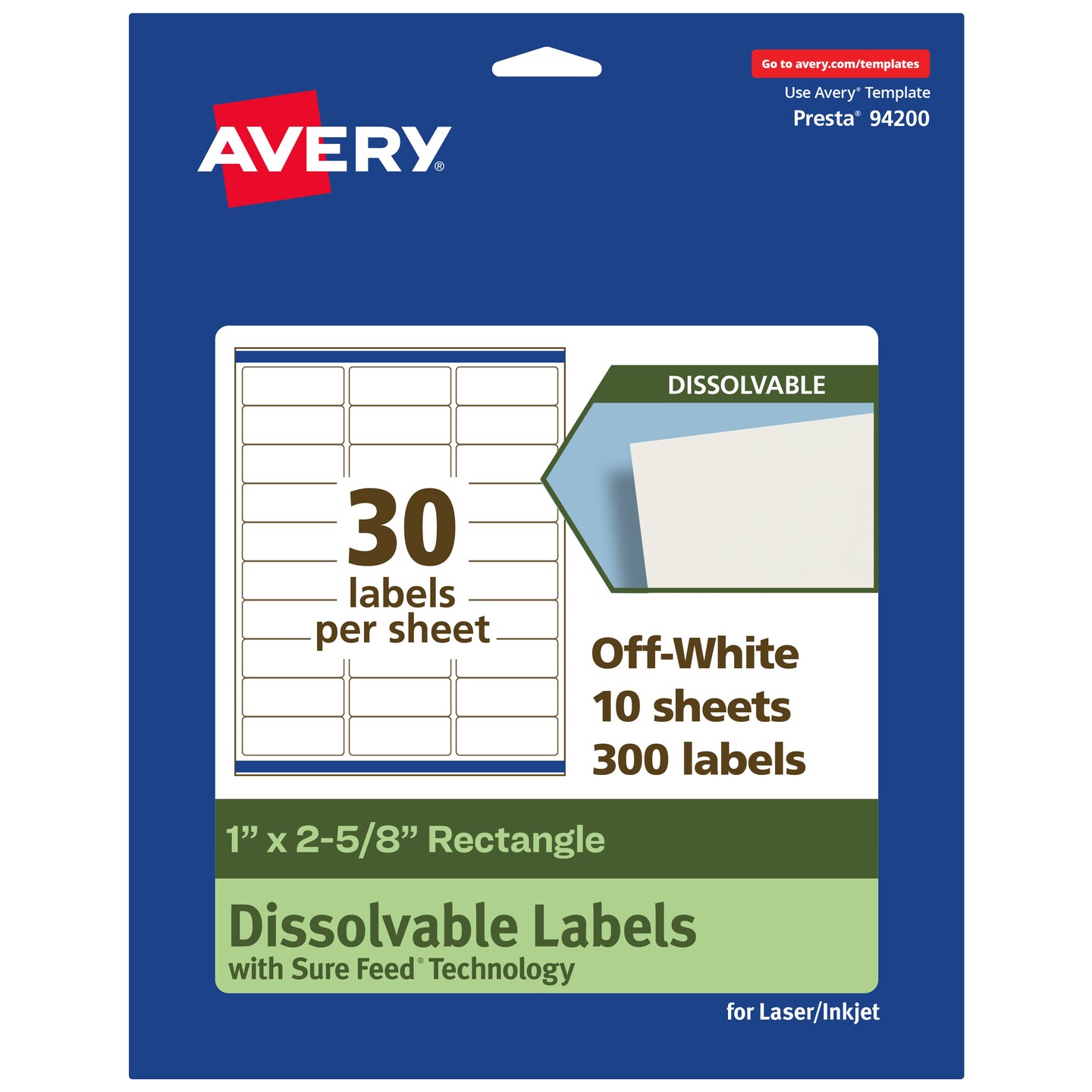 Avery Dissolvable Labels, 1&#x22; x 2-5/8&#x22; Rectangle