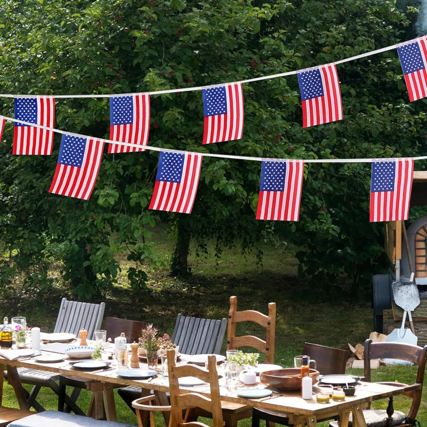 American Flags USA String Flag Banners for Patriotic Events 4th of July Independence Day Sports Bars Inside Outside Decorations 33 Feet 30 Flags