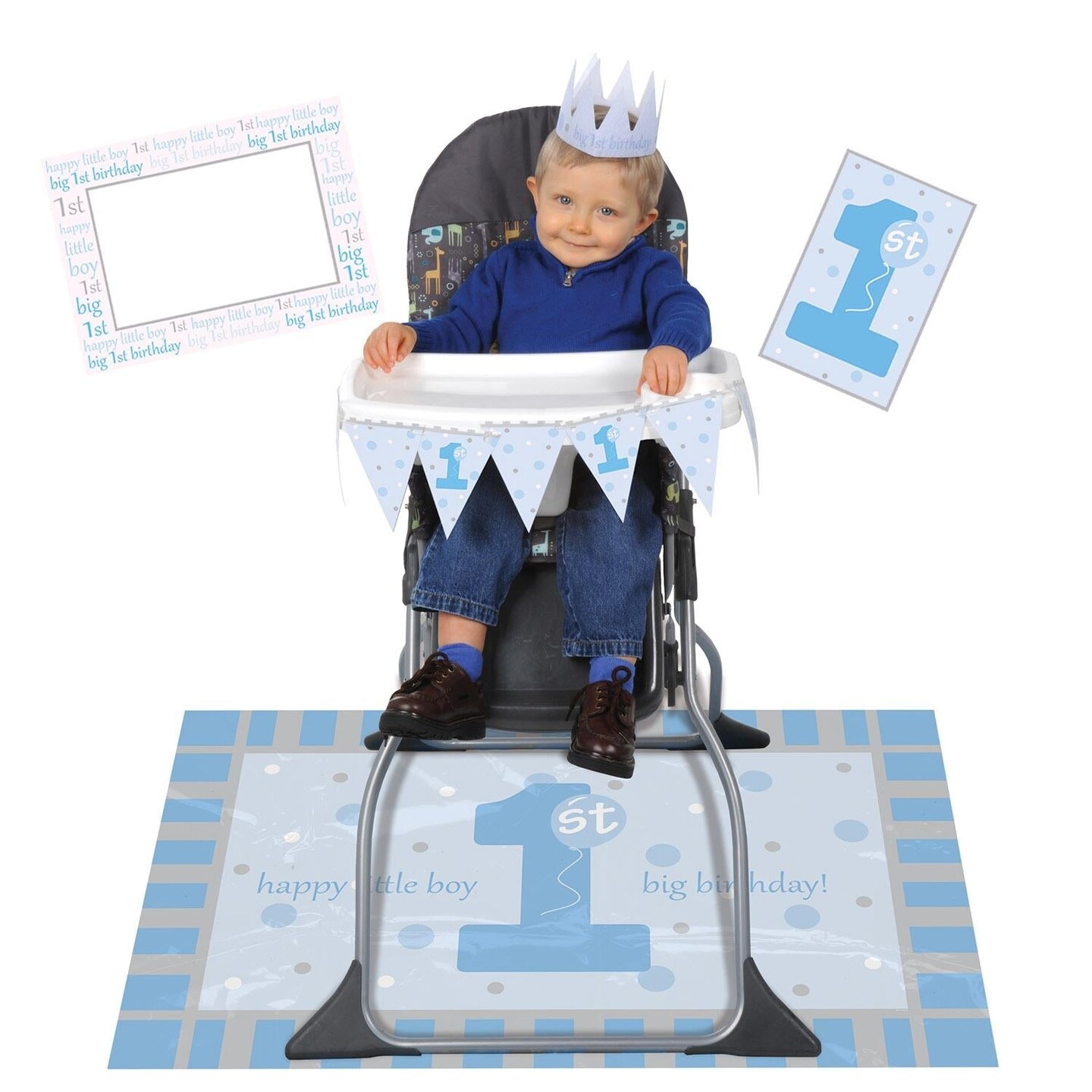 6 Pack Bulk 1st Birthday Party Blue 5 Piece High Chair Decorating Kit
