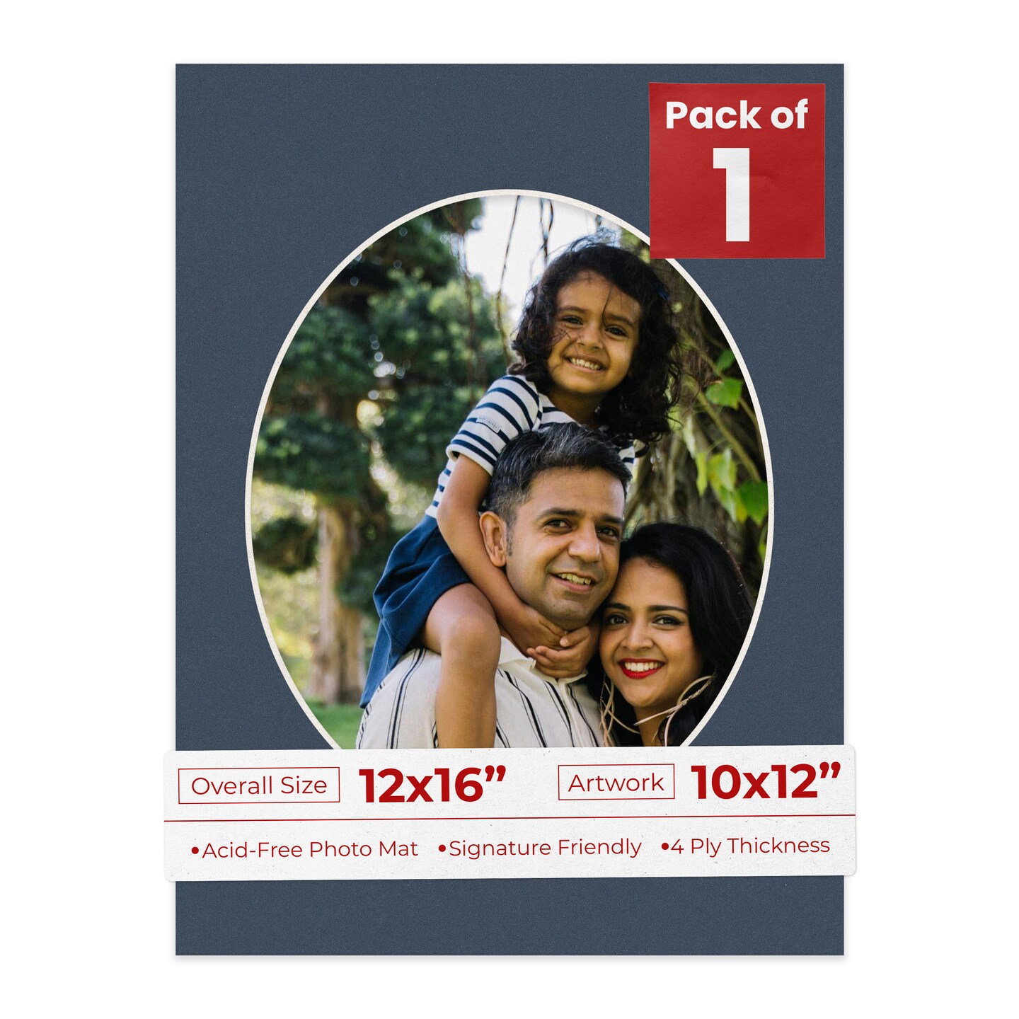 Navy Blue Mat Board for 12x16 Frames - Oval Opening for 10x12 Photos