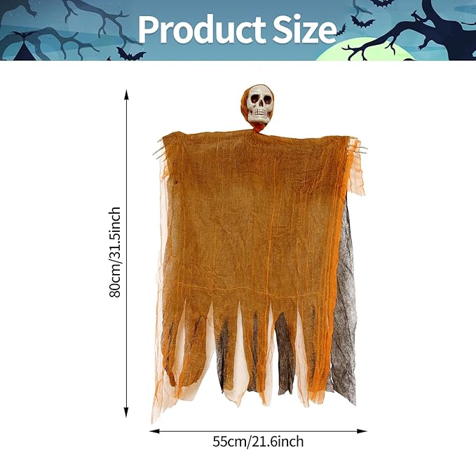 3 Pack 31.5 Inches Hanging Grim Reaper Decorations, Halloween Skeleton Props with Cloaks, Indoor Outdoor Yard Decor for Parties, Haunted House, Scary Tree Ornament Favors