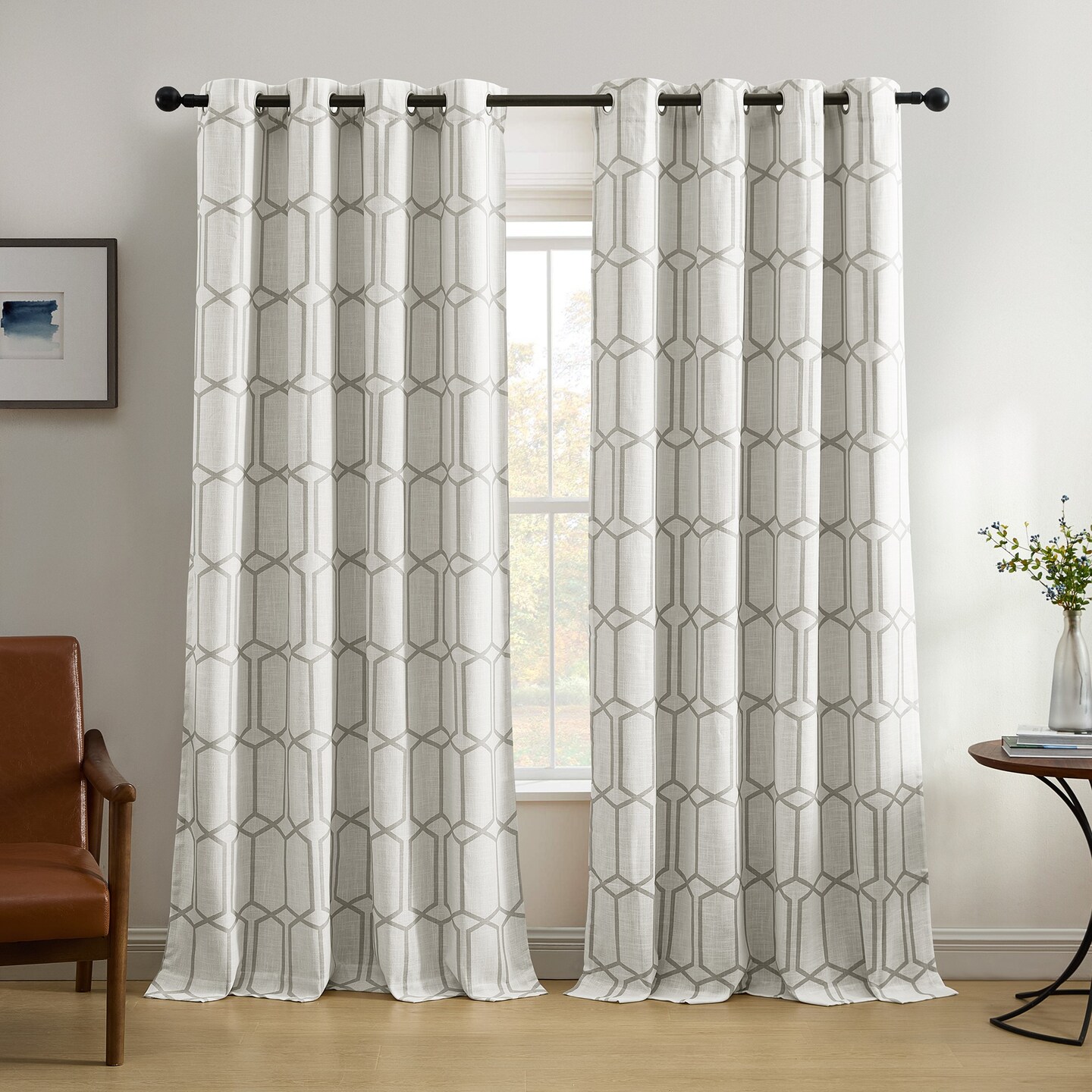 Threadmade Home Kaiden Geometric Room Darkening Window Curtain, Gray - 52"W x 84"L