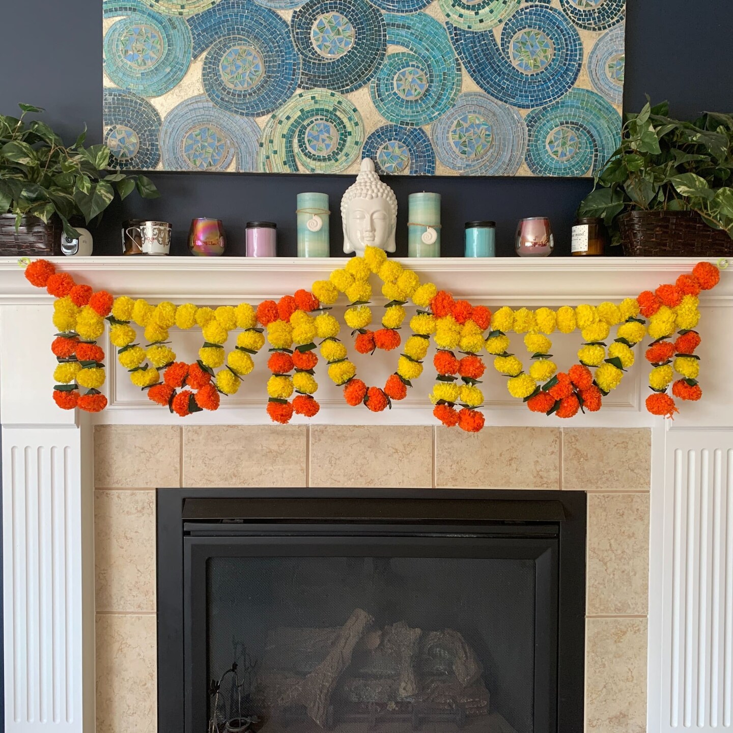 5 Feet Marigold Yellow Orange Door Toran Hanging Valance Festival Garland Indian Wedding Decor Indoor Outdoor Bandarwal Pooja Decor Diwali Decoration