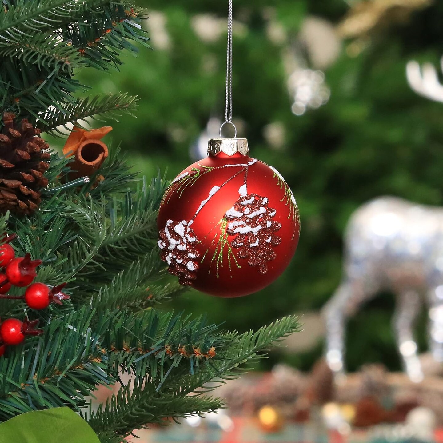 12-Piece Christmas Ornament Set - Colorful Glass Balls for Xmas Tree Decoration - Red, Golden &#x26; Green