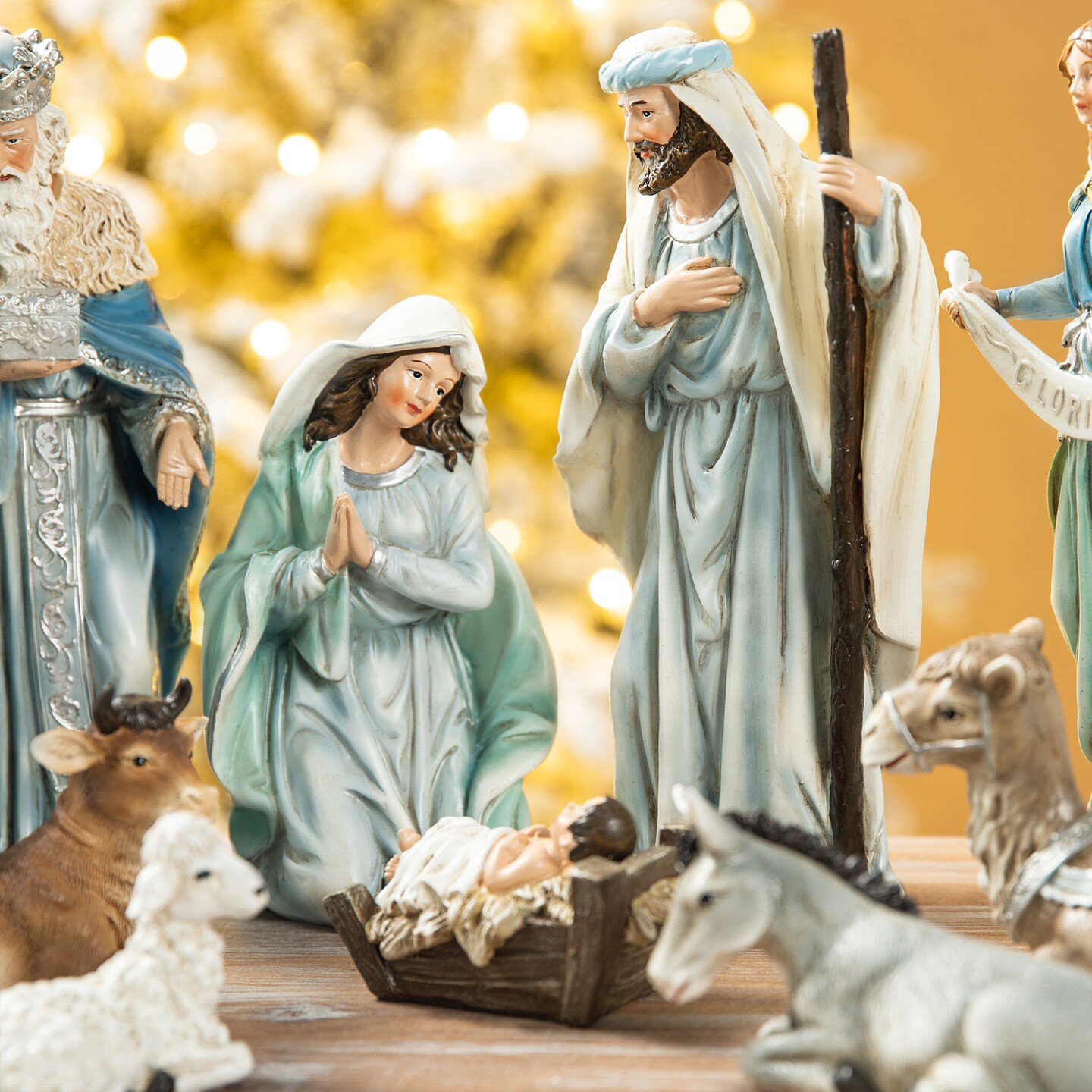 12pcs Deluxe Blue Resin Nativity Figurine Set