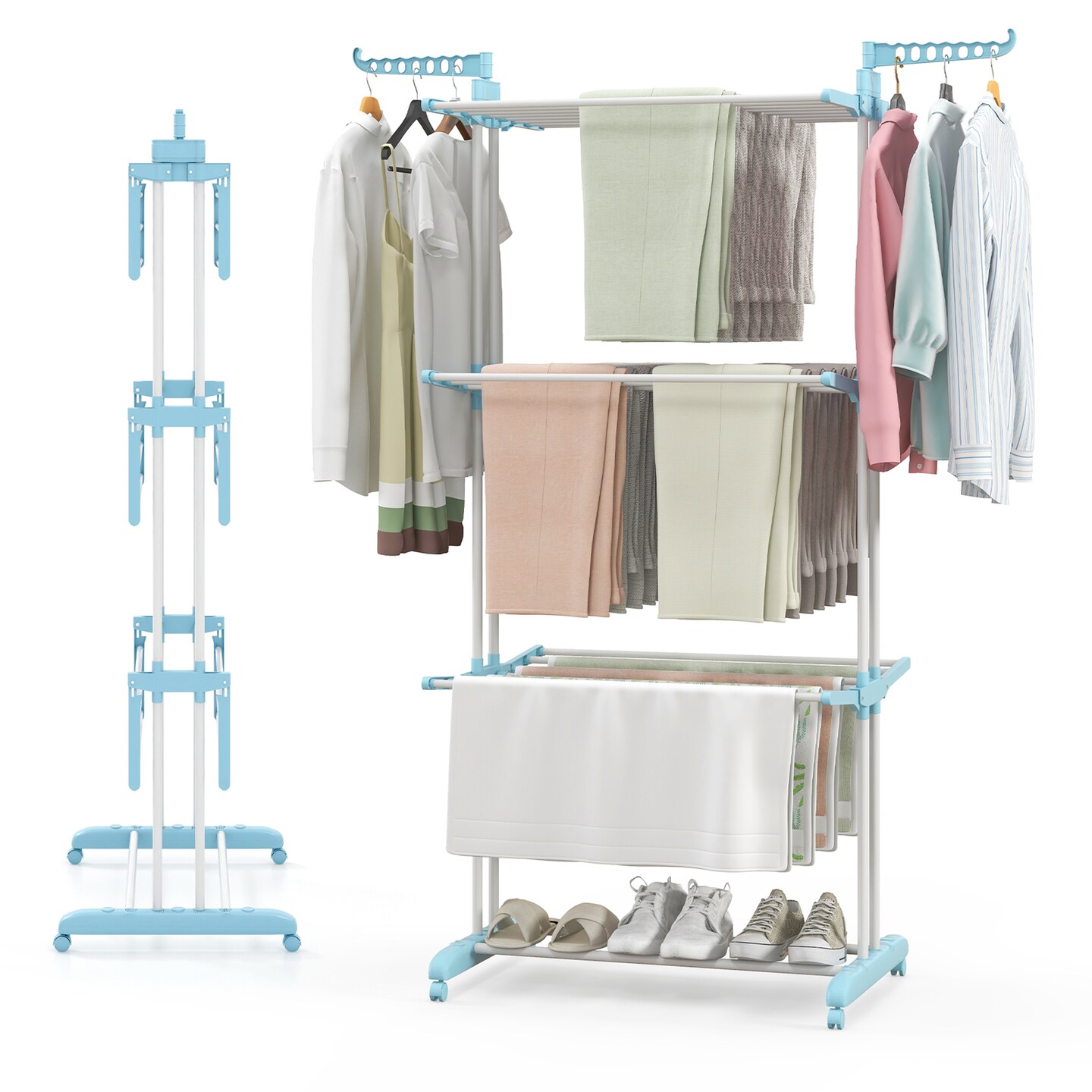 Costway 3-tier Folding Clothes Drying Rack with Rotatable Side Wings & Collapsible Shelves