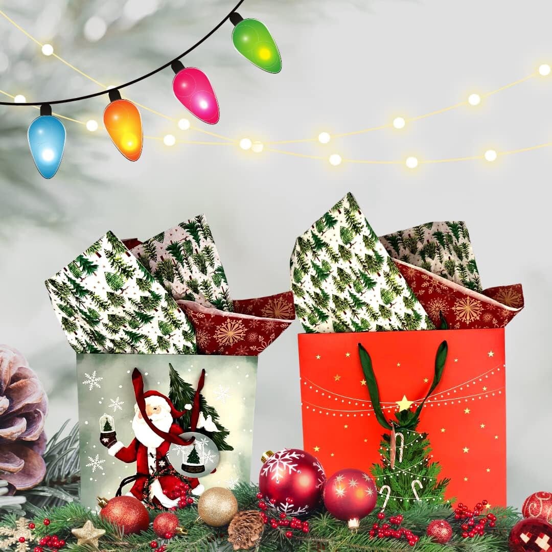 Christmas Tissue Paper for Gift Bags-Christmas Wrapping Paper- Holiday Tissue Paper Bulk- 100 Sheets - Holiday Kraft Designs 20&#x22;X20&#x22; Inch Gift Wrapping Holiday Tissue Paper