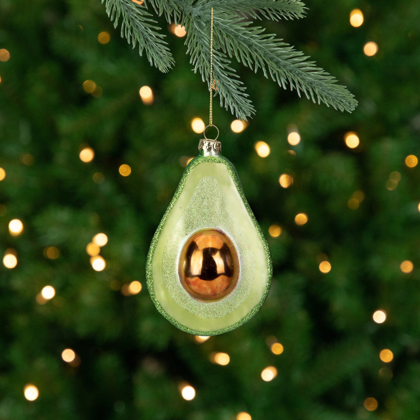 Northlight 4.5&#x22; Green and Yellow Glass Avocado Christmas Ornament