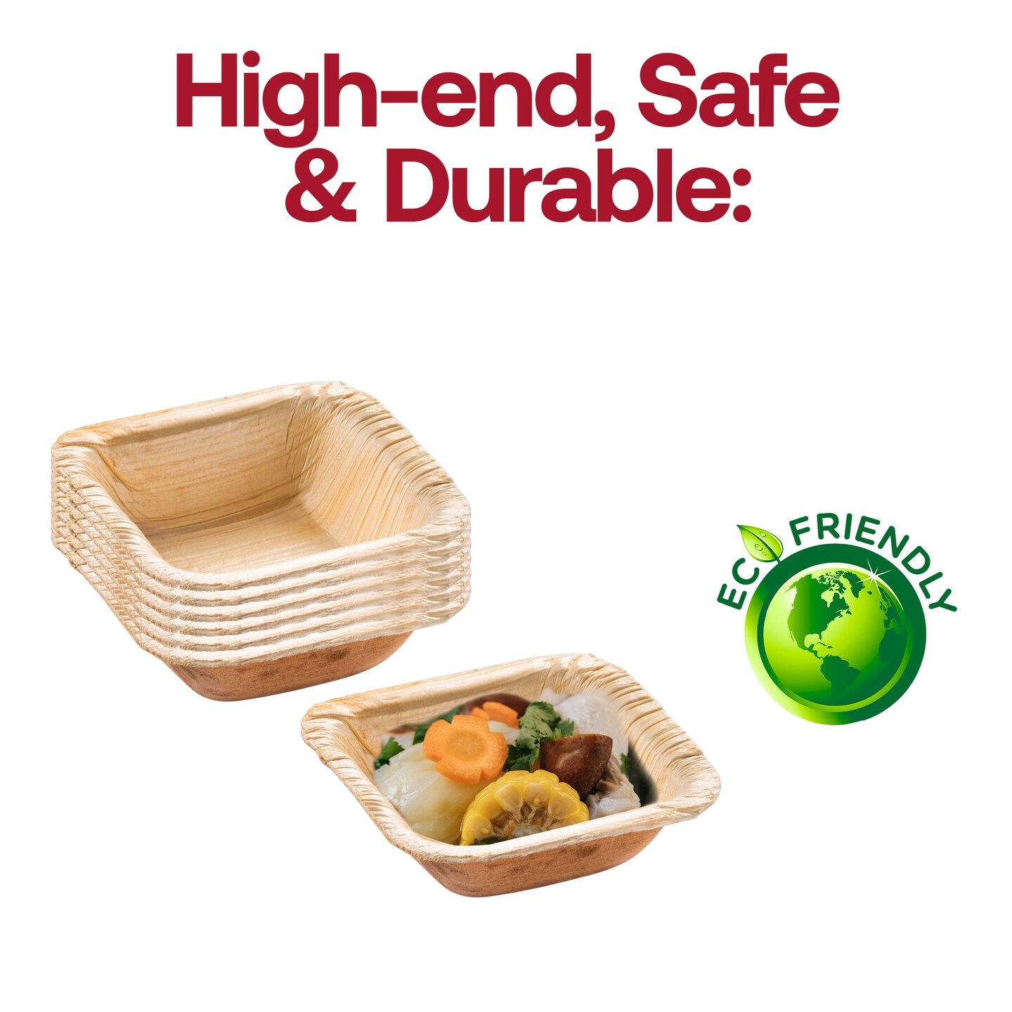 Square Palm Leaf Eco Friendly Mini Disposable Bowls - 1.5 oz. (100 Bowls)