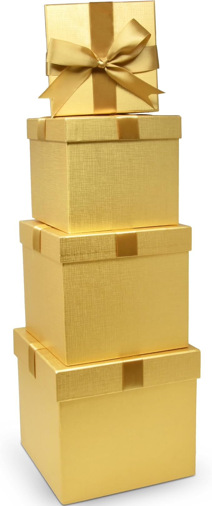 Christmas Gift Boxes with Ribbon Bow Set Of 4 Assorted Sizes Reusable Cardboard Stacked Nesting Box with Lids for Gift Giving Holiday Decorative Gifts Present Wrapping