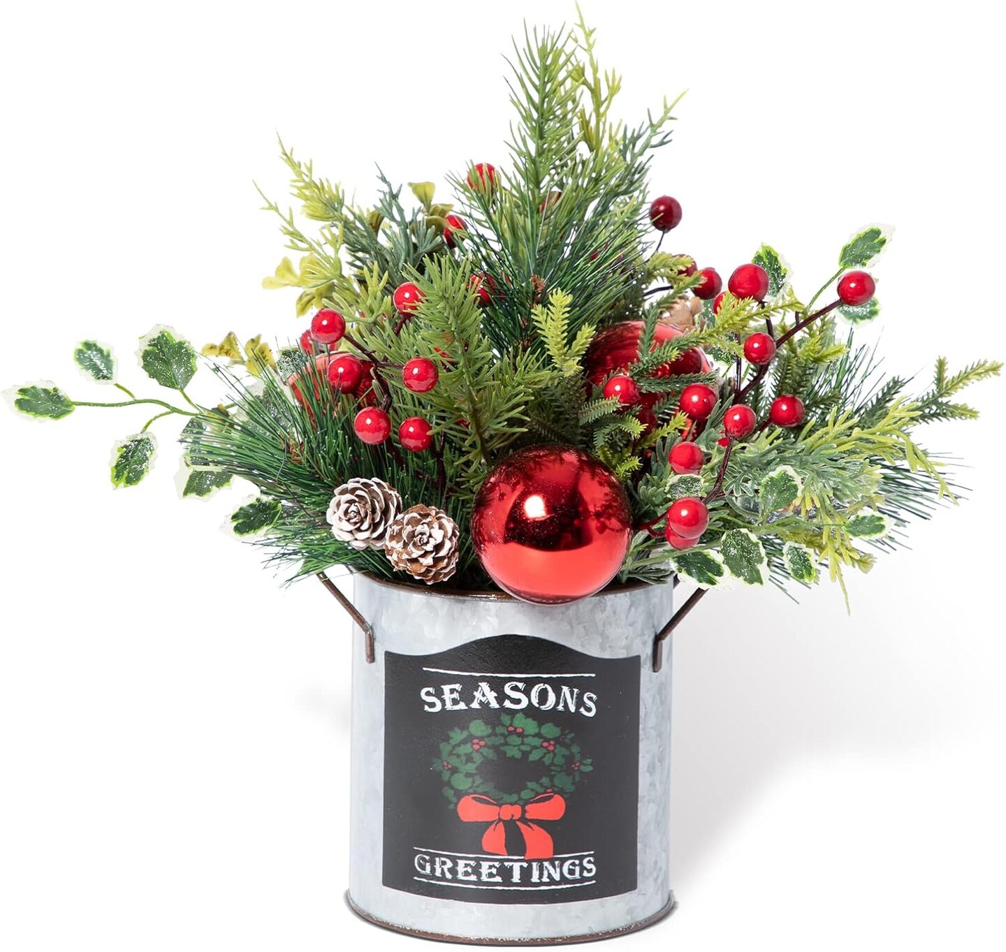 Inch Small Christmas Centerpiece Potted Tree Artificial Plants with Sturdy Stand and Pine Cones and Red Berries Decoraction