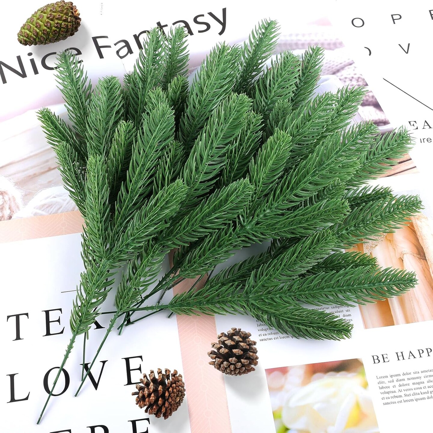 50 Pcs Artificial Pine Branches Christmas Greenery Plants Pine Needles DIY Cedar Picks and Sprays Accessories for Christmas Garland Wreath Craft and Home Decor (50, Green)