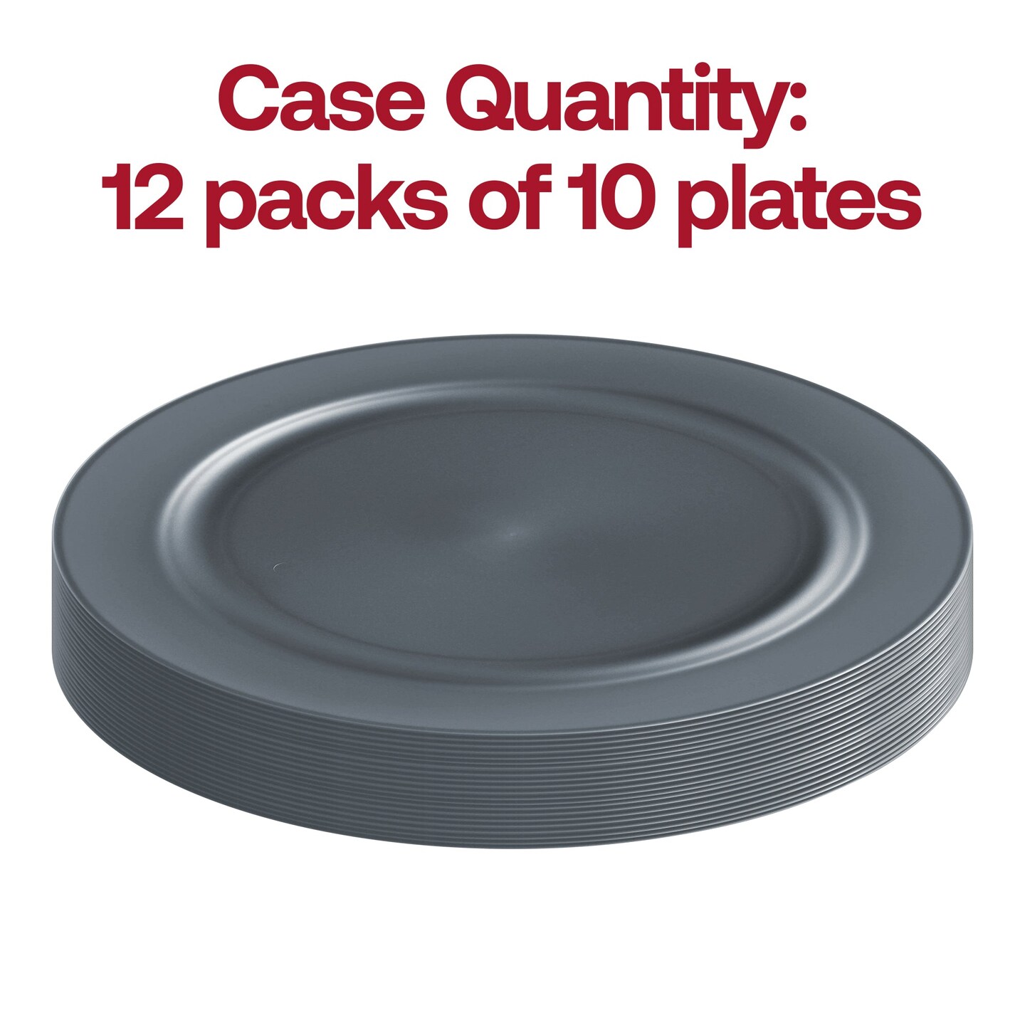 Matte Charcoal Gray Round Disposable Plastic Dinner Plates - 10" (120 Plates)