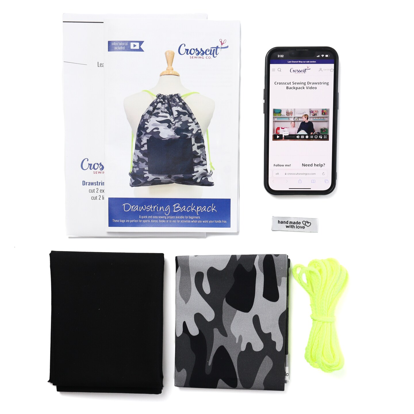 Crosscut Sewing Co.&#xAE; Drawstring Backpack Sewing Project Kit - Beginner Sewing Kit - Sewing Kit for Kids