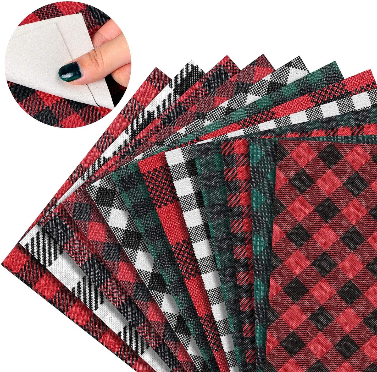 12 Pieces Christmas Buffalo Plaid Faux Leather Sheets Fabric Sheets DIY Crafts Synthetic Leather Sheets for Earrings Hair Bows DIY Crafting, 6.3 x 8.3 Inches