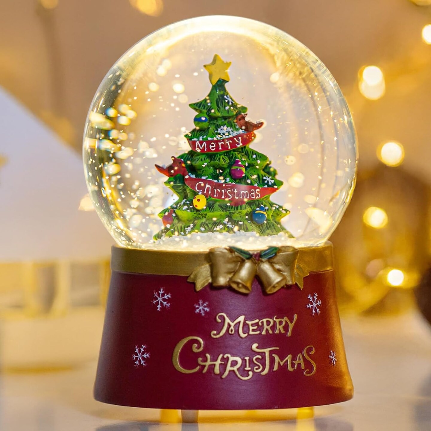 Snow Globe Lighted Christmas Decorations, Christmas Tree Musical Glass Snow Globe with Swirling Glitter, Christmas Holiday Party Gifts and Decorations