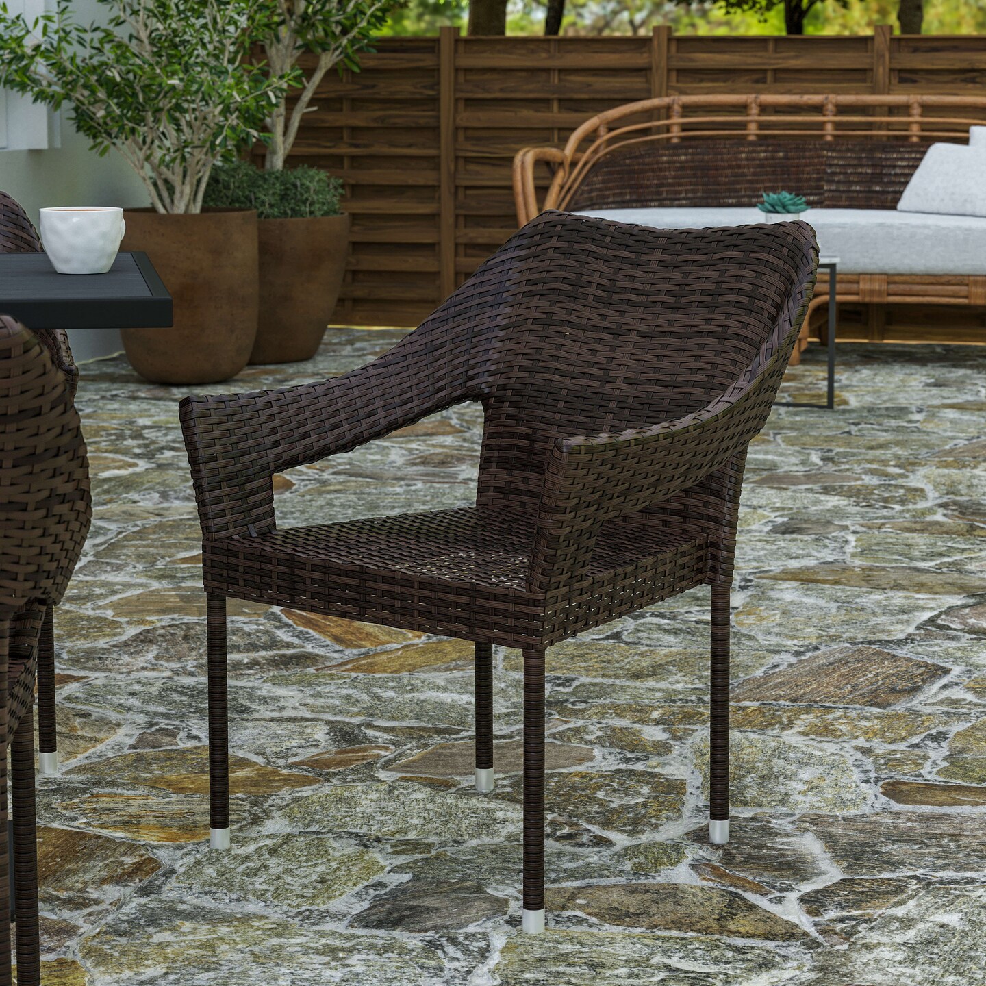 Merrick Lane Eldon Weather Resistant Indoor/Outdoor Stacking Patio Dining Chair with Steel Frame and PE Rattan