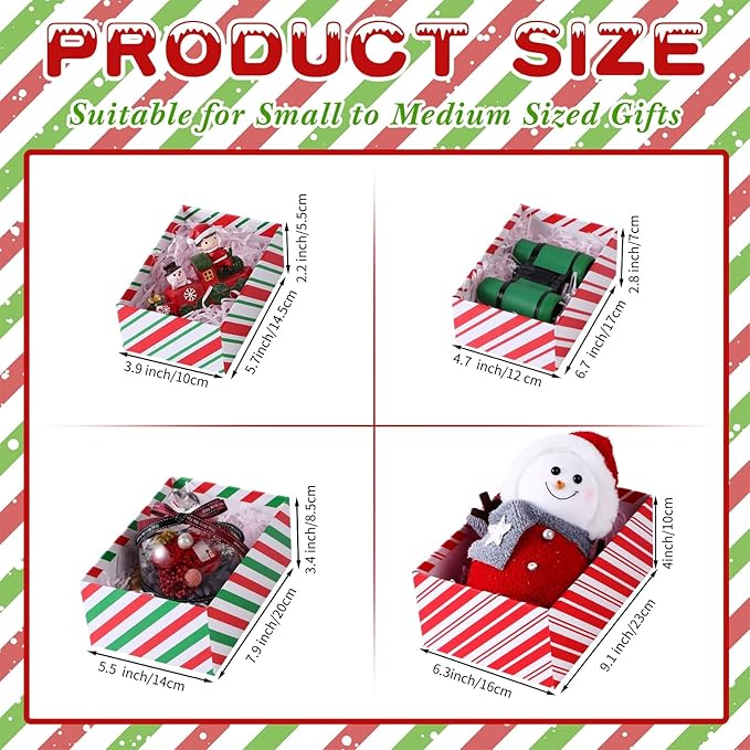 Boxes Red White Striped Christmas Boxes Hard Xmas Stackable Boxes with Lids Decorative Xmas Nested Present Boxes for New Year Birthday Party Gift Decor Supplies