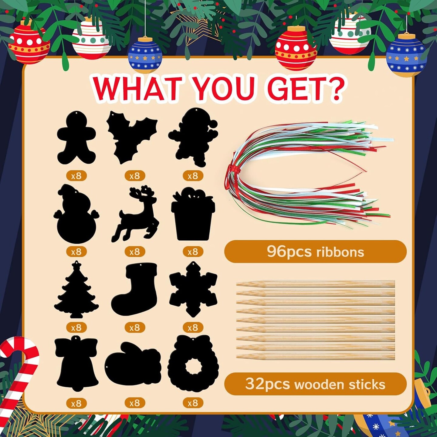 96Pcs Christmas Scratch Craft Kits for Kids, Christmas Magic Scratch Art Paper Party Game Supplies, DIY Santa Claus Scratch Art Cards for Party Favors Ornaments