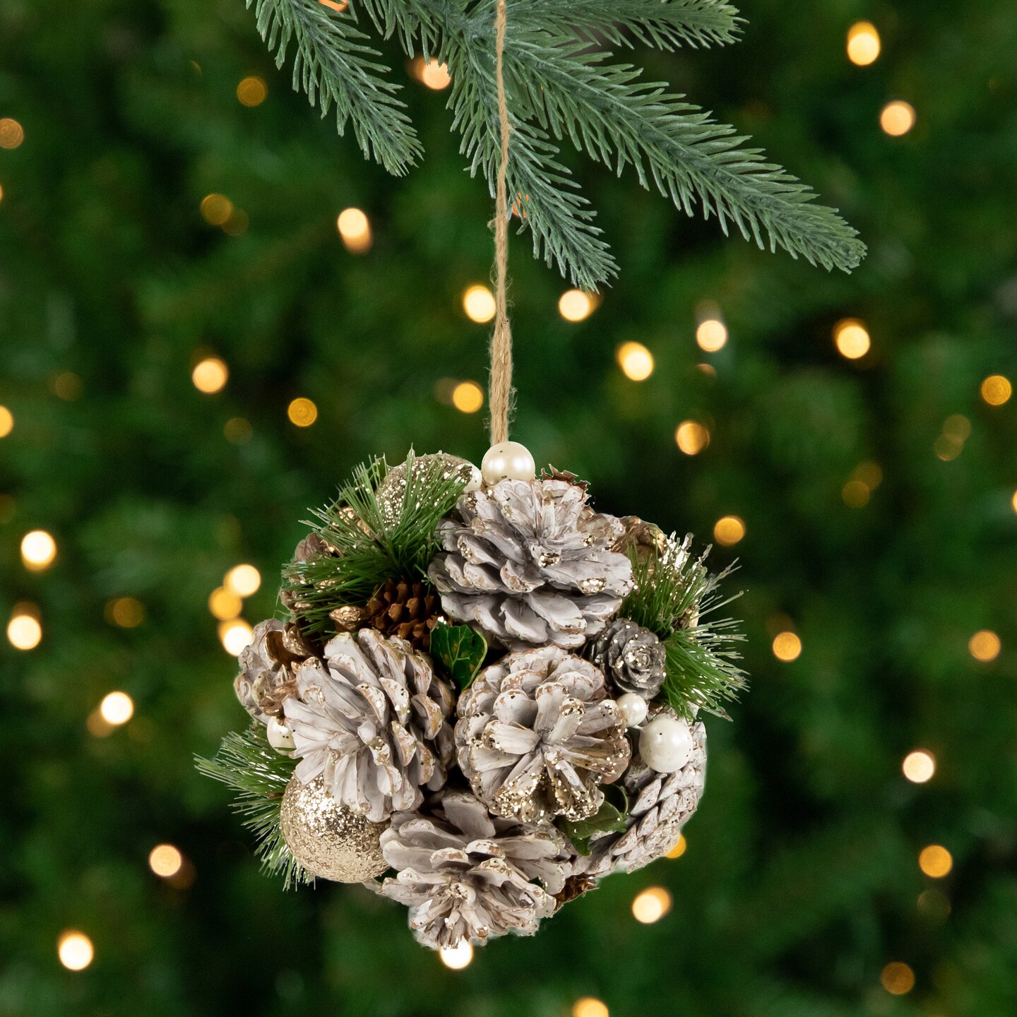 Northlight Glitter Pine Needle and Pinecones Christmas Ball Ornament - 5.5"