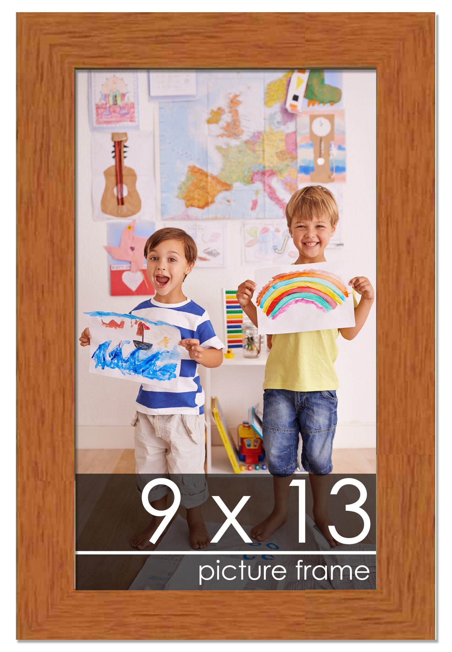 Photo Size Slim Profile Brown Frame - UV Acrylic, Foam Board Backing, Hanging Hardware
