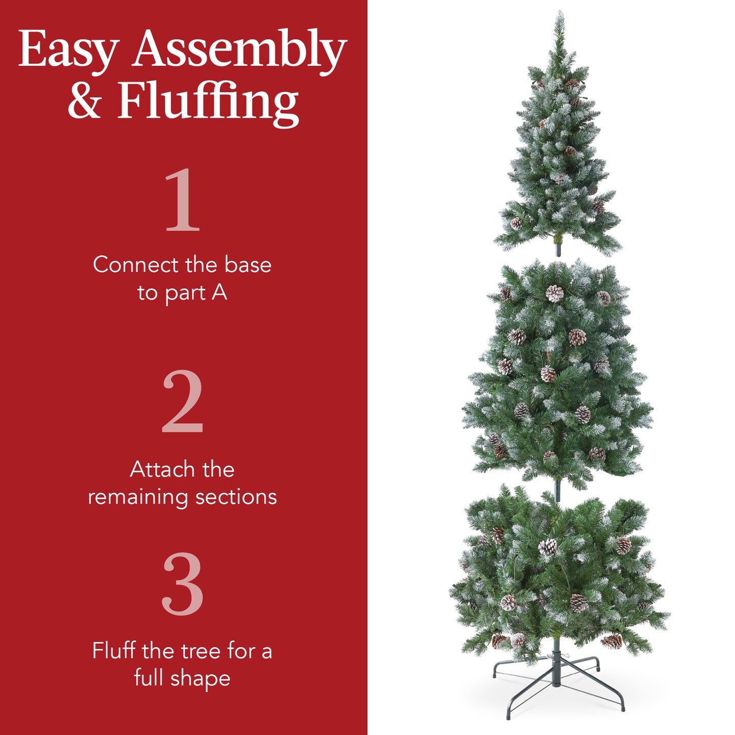 Best Choice Products Pre-Lit Partially Flocked Pencil Christmas Tree w/ 2-in-1 Multicolor Lights