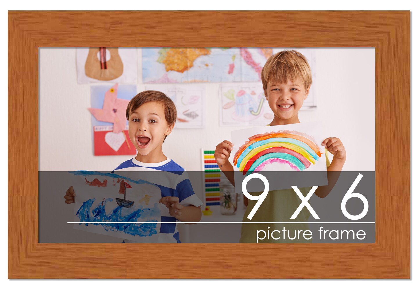 Photo Size Slim Profile Brown Frame - UV Acrylic, Foam Board Backing, Hanging Hardware
