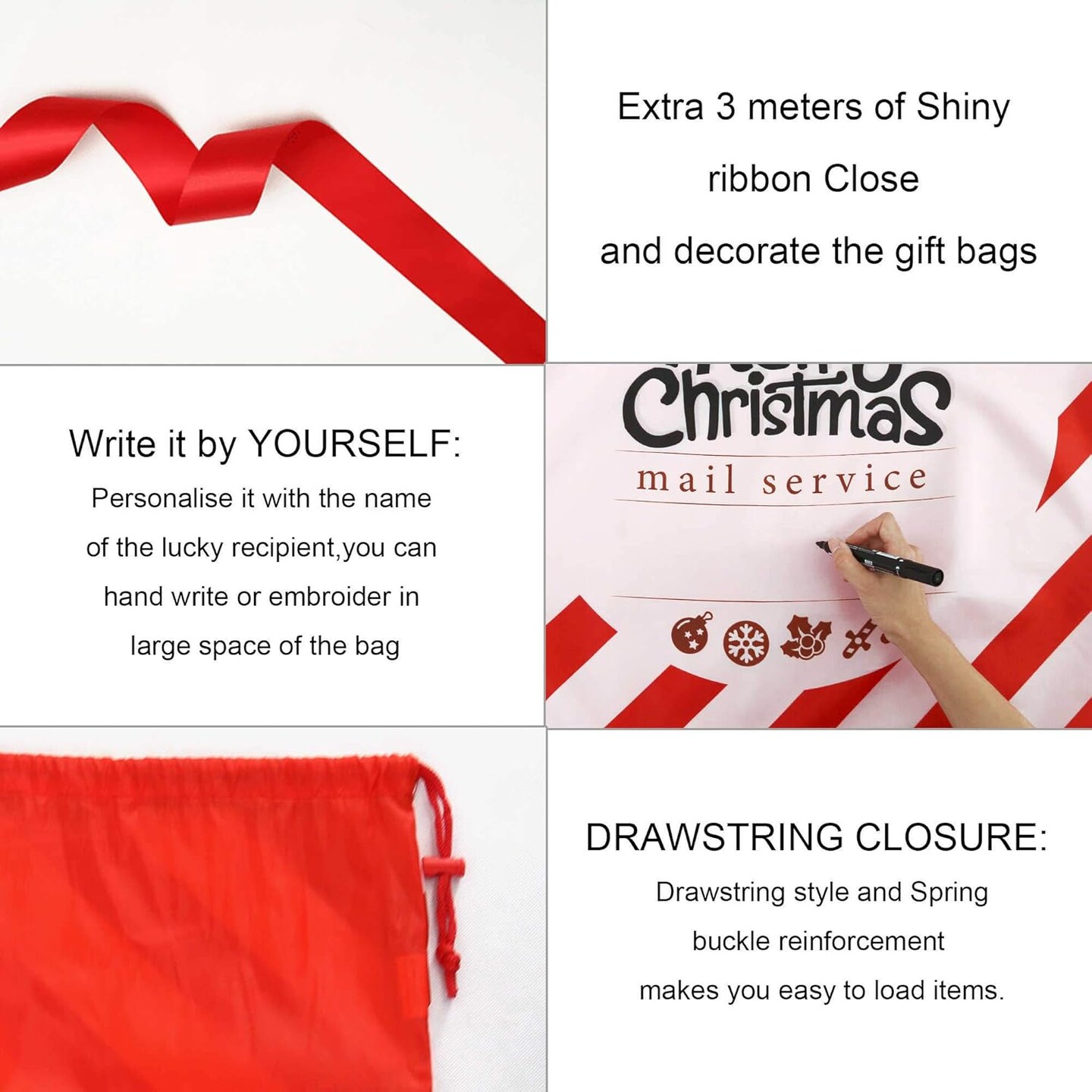 2 Pieces Gift Drawstring Christmas Bags Giant 27.6 x 42 Inch Santa Bags for Gifts Wrapping Xmas Bags for Kids Friends Family