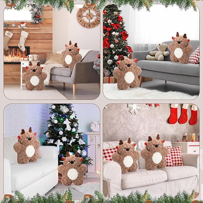 2 Set Christmas Pillows Decorations 17.72 Inch Soft Plush Elk Shaped Pillow Xmas Throw Pillow Christmas Deer Pillow for Sofa Bedroom Living Home Holiday Party Decor Gifts