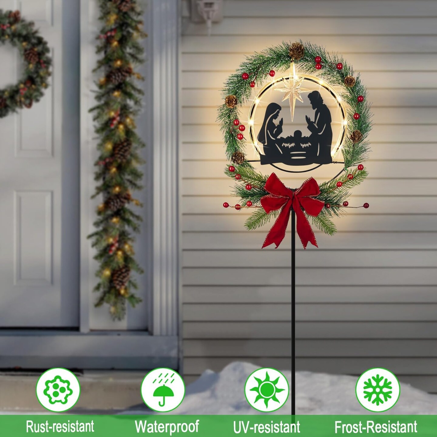 Solar Powered Nativity Scene, Christmas Yard Stakes Outdoor Christmas Decorations Garden Decor for Outside