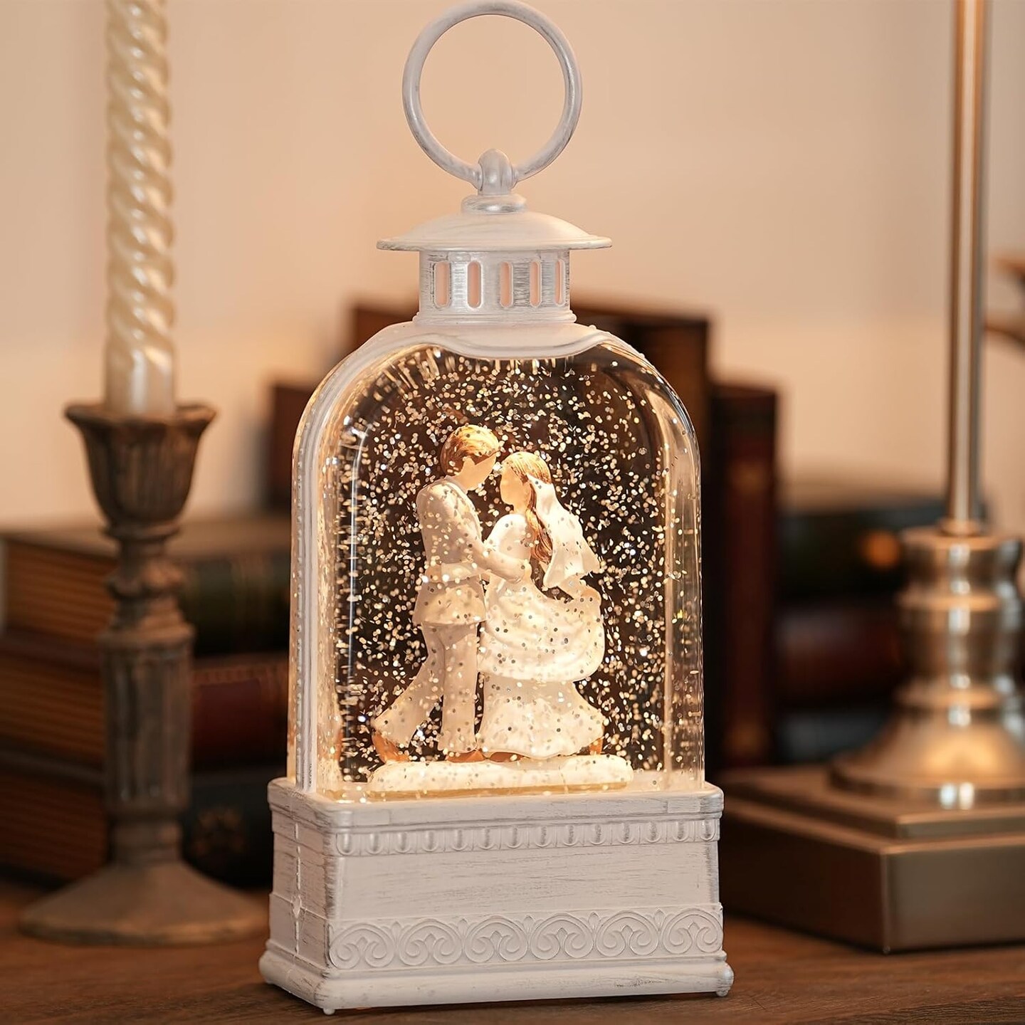 Wedding Lighted Snow Globe with 6H Timer Newlywed Gifts,Happiness Christmas Snow Globe Wedding Gifts Glittering Home Decoration for Engaged,Commemorative,Wedding Gift Christmas Decoration