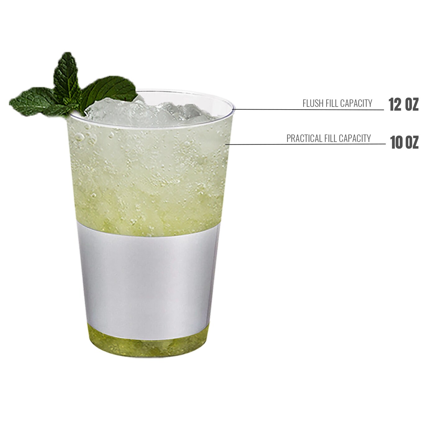 Clear with Metallic Silver Thick Bottom Round Disposable Plastic Tumblers - 12 oz. (240 Cups)