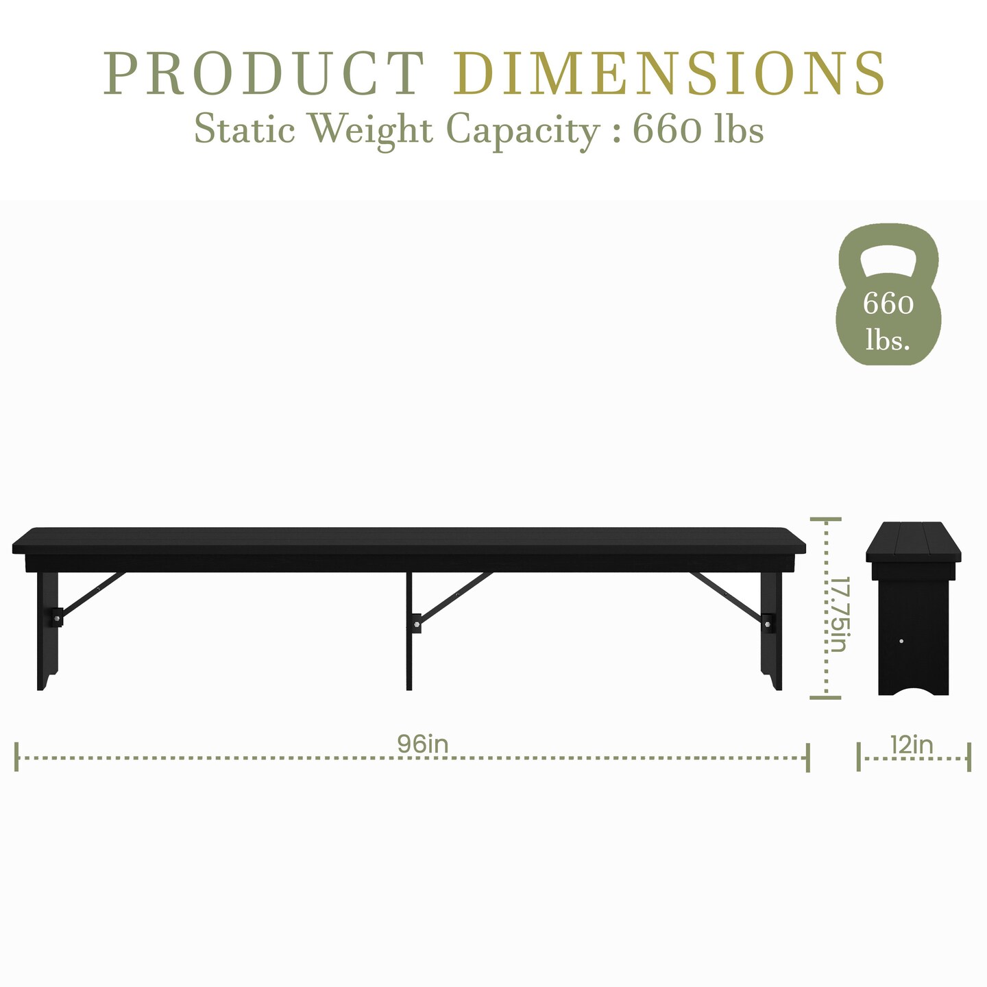 Merrick Lane Tinsley 96&#x22; x 12&#x22; Solid Pine Folding Farmhouse Style Bench