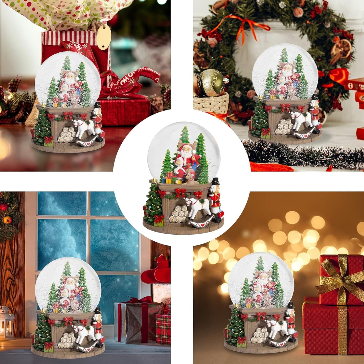 Christmas Snow Globes Santa Tree - Musical Snow Globe with 8 Songs Santa Clause Walnut Soldier Trojan Horse Color Changing Musical Box for Christmas Home Décor