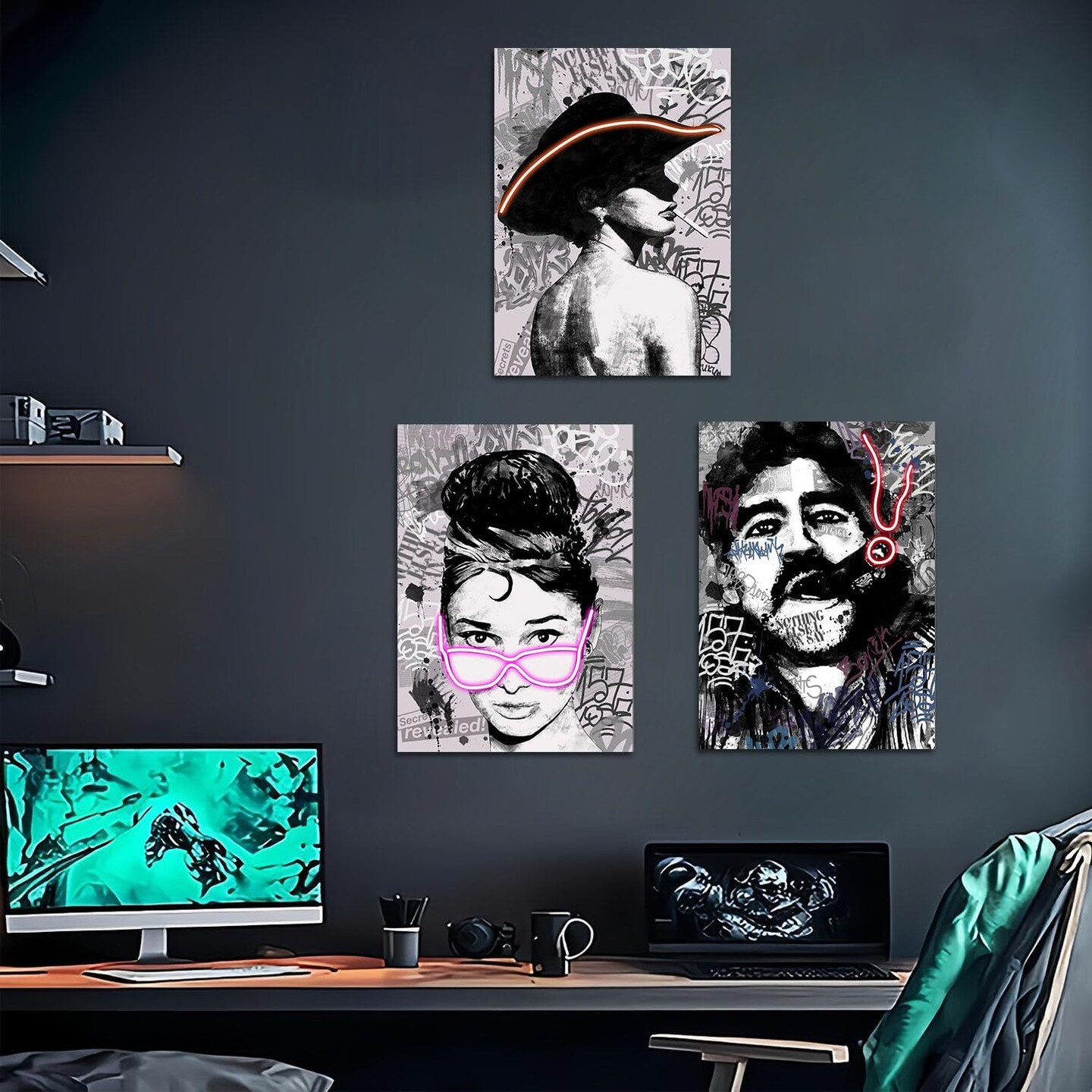 Modern Home Decor - Set of 3, Futuristic Abstract Design for Home or Gaming Room, Graffiti wall art&#xFF0C;Fashionable Wall Art, Urban Chic Art, Colorful Abstract Art&#xFF0C;12&#x22;x16&#x22;Unframed