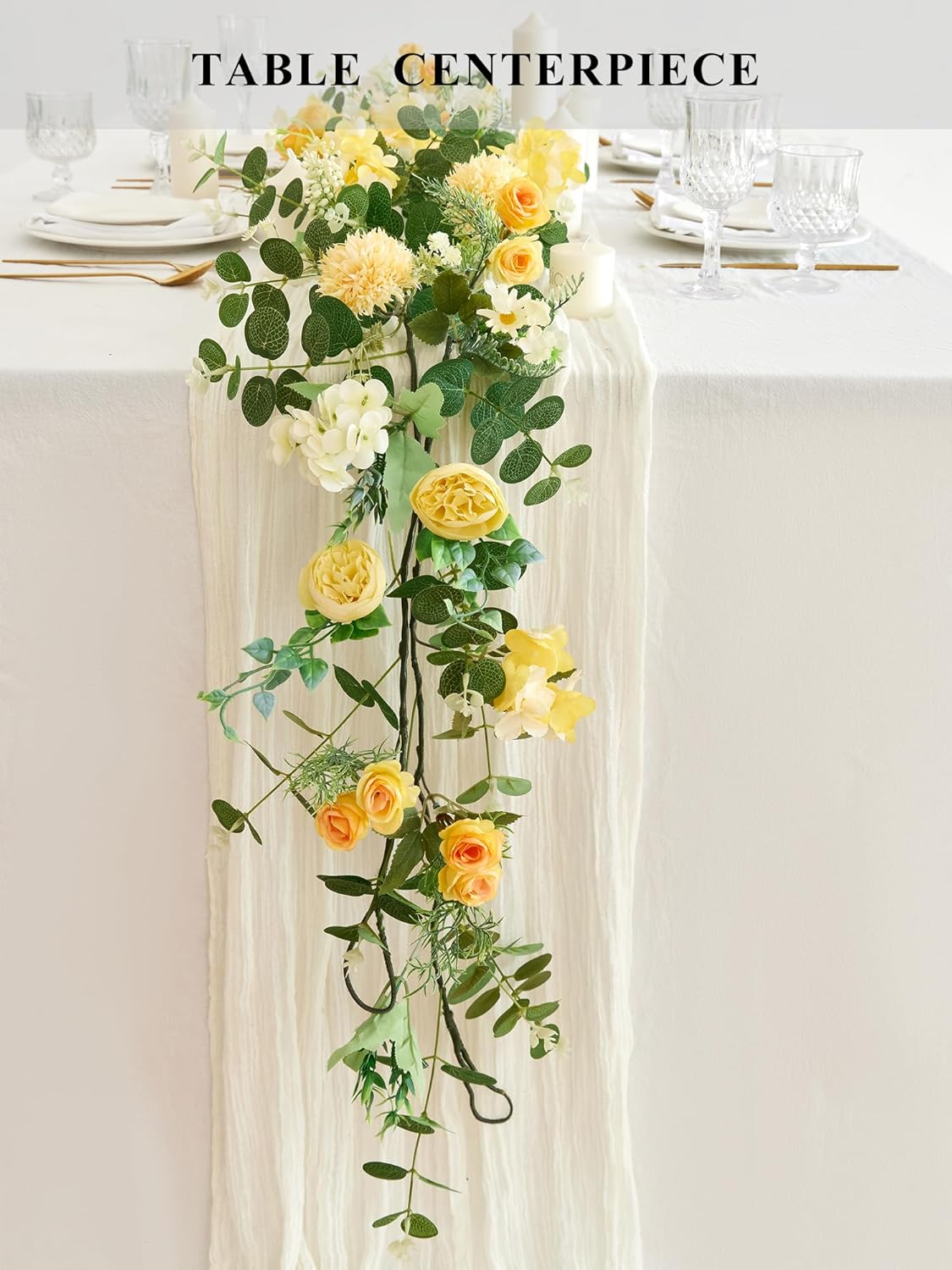 Spring Floral Garlands – 5.9 Ft Artificial Eucalyptus Garland with Flowers for Mantle, Table Centerpiece, Baby Shower, Wedding, and Spring Décor