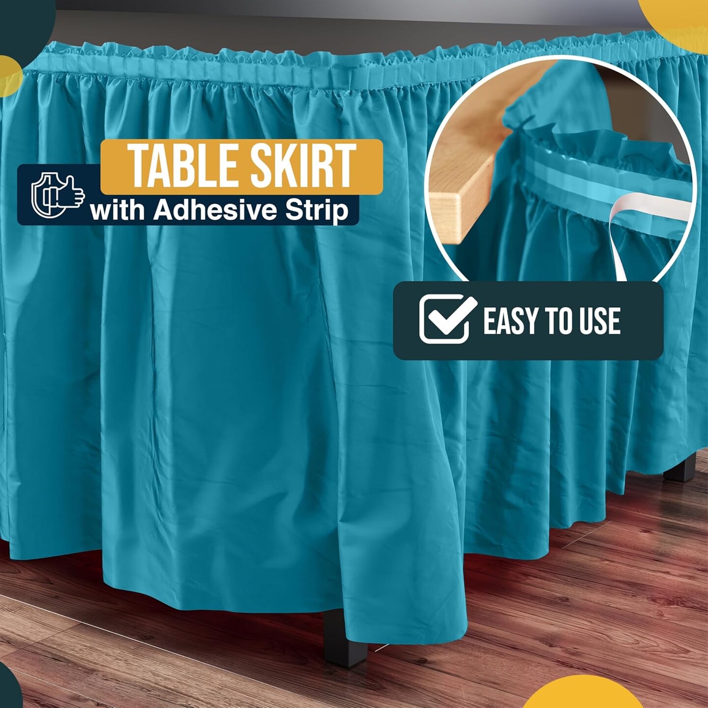 6-Pack Turquoise Ruffle Table Skirt – 14 Ft Each for 6ft Rectangle or Round Tables, Adhesive Strip Included, Perfect for Gender Reveal and Birthday Party Decorations