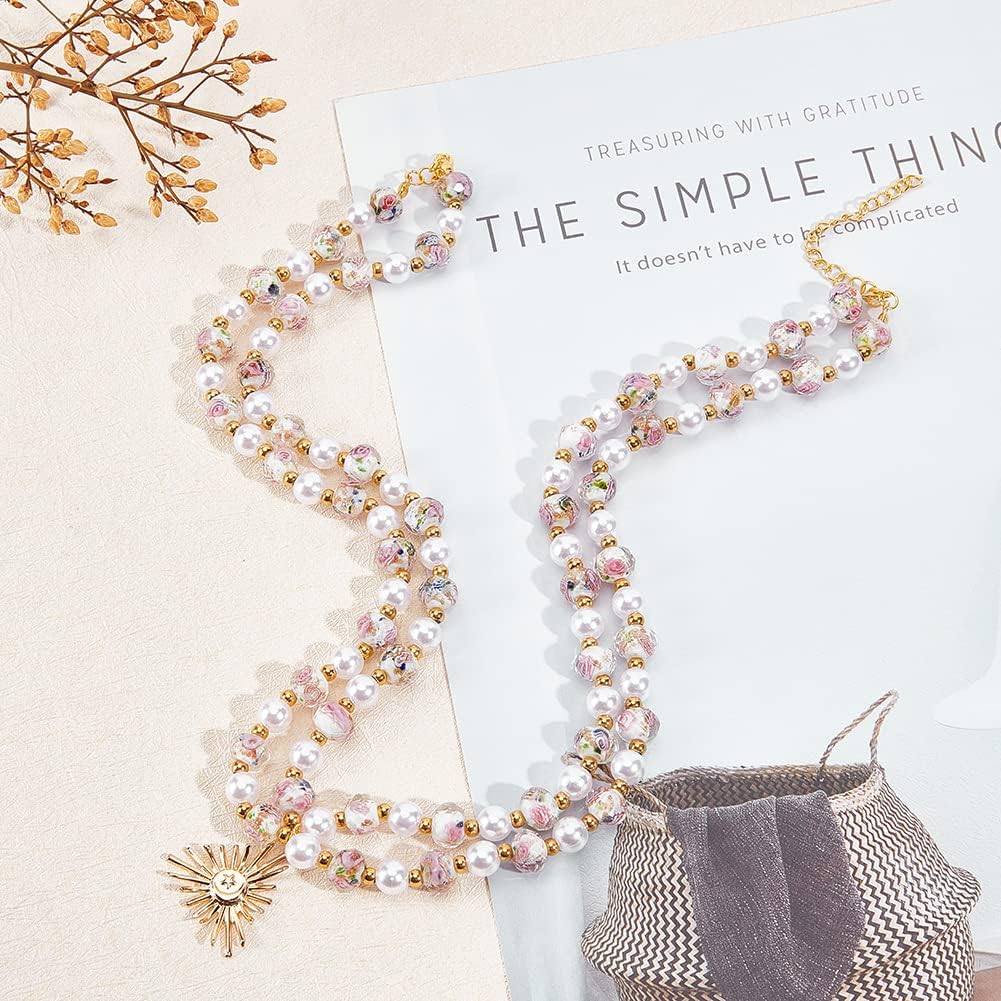 60pcs 9~10mm Rose Lampwork Beads Gold Sand Glass Beads Handmade Flower Glass Beads Round Loose Beads