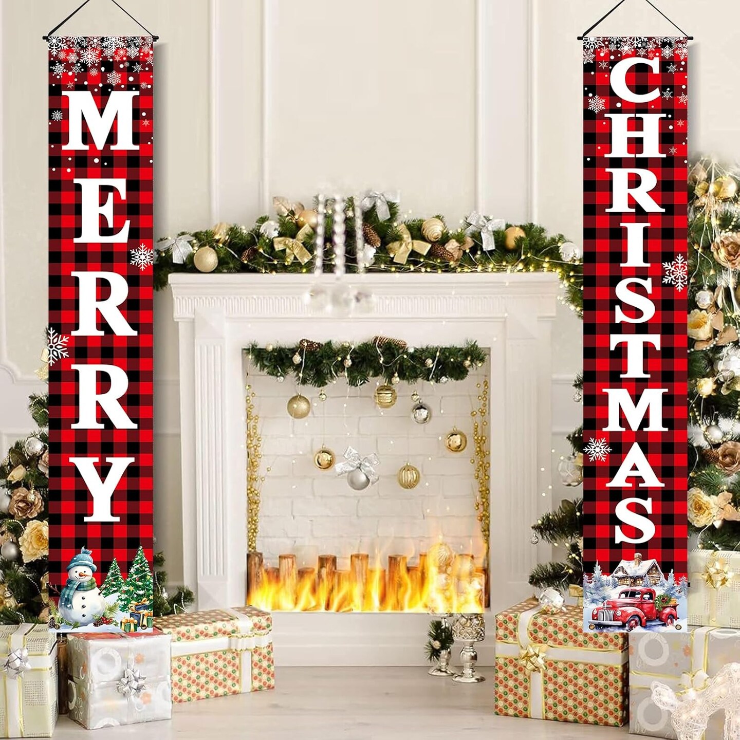 Christmas Decorations Outdoor Yard: Large Red Black Front Porch Sign(Red,Black)71"L x 12"W