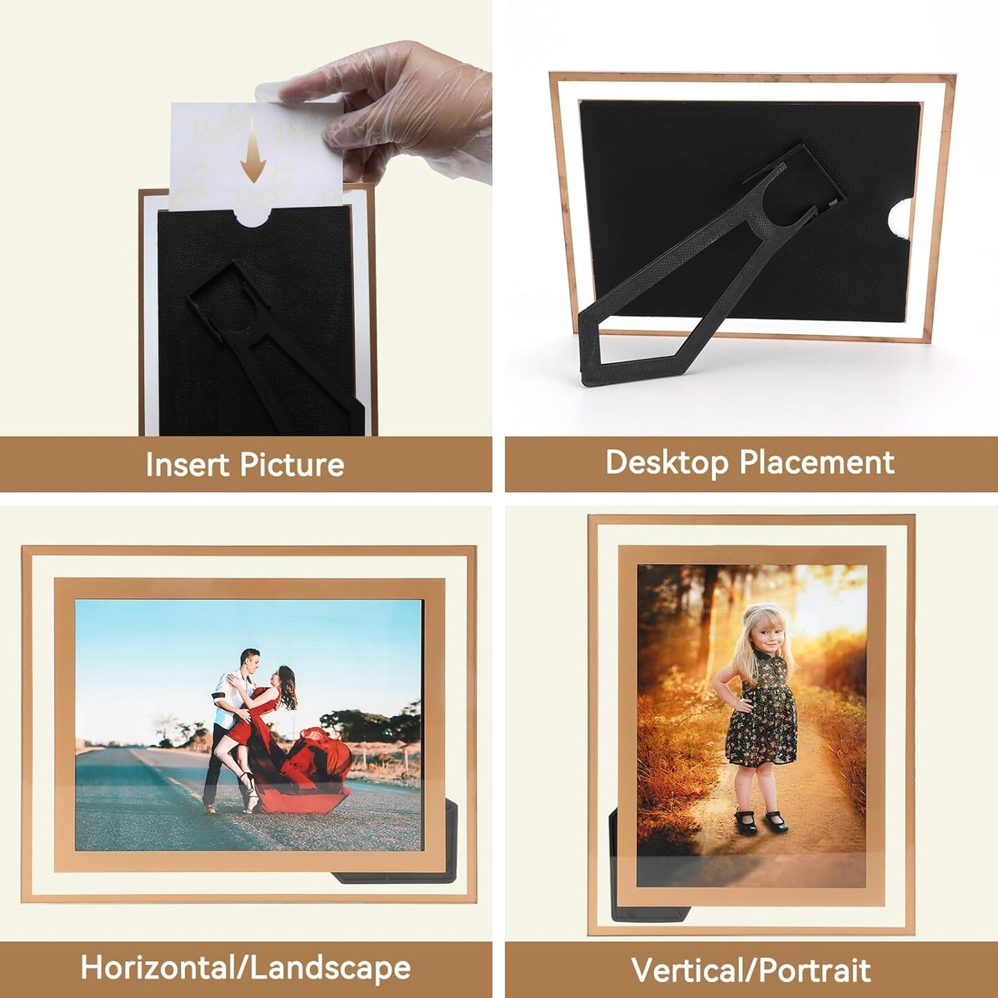 5&#x22;&#xD7;7&#x22; Gold Glass Picture Frame, Crystal, Glass, 2 Pack