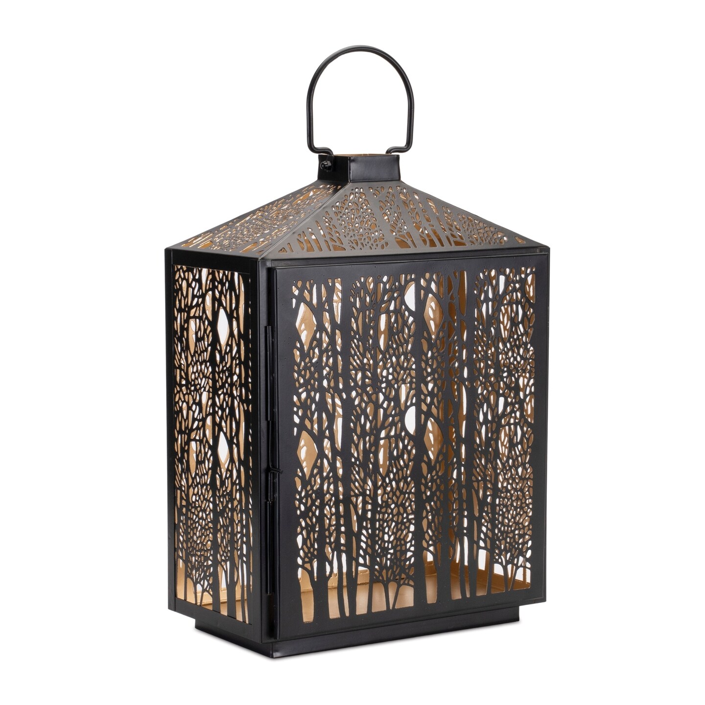 Melrose Cut-Out Forest Candle Lantern - 16.25" - Black and Gold