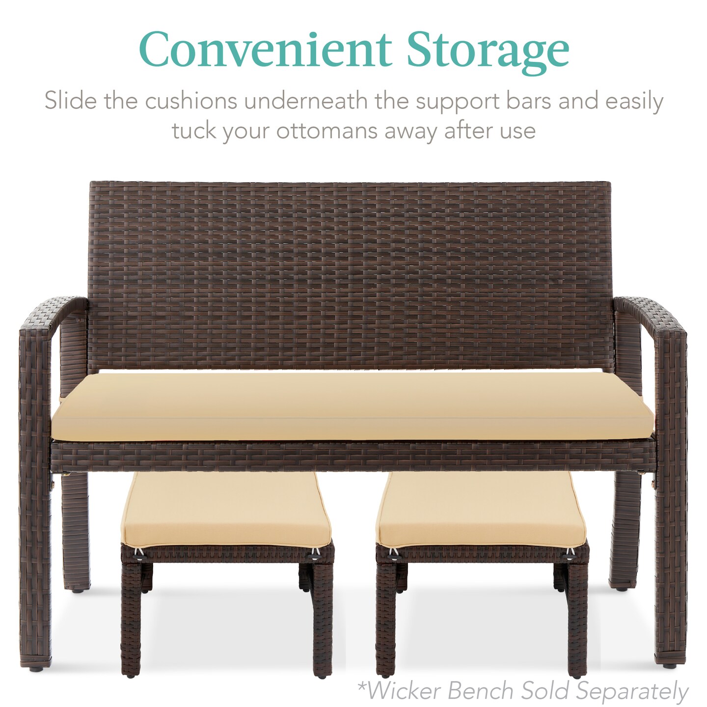 Best Choice Products Set of 2 Multipurpose Patio Wicker Ottomans w/ Removable Cushions, Steel Frame