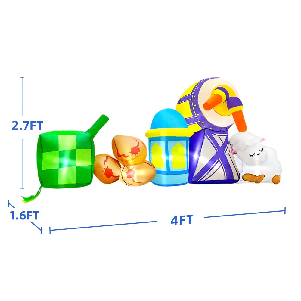 6 FT Spring Inflatable Lamp Outdoor Decoration with Drum Lamb Combine Blow up Yard Decoration, Built-in LED Lights for Easter Ramadan Garden Lawn Party