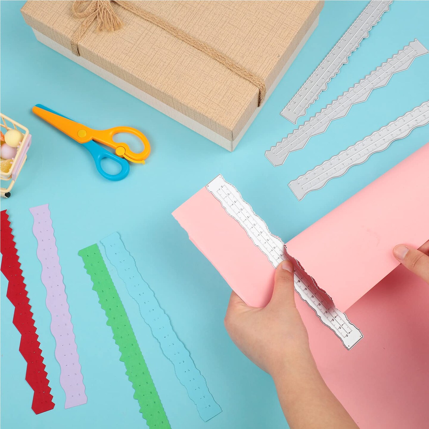 4 Pieces 8.4 Inches Metal Irregular Edges Ruler Deckle Edges Ruler Measuring Embossing Cutting Dies Paper Tearing Ruler for Card Making Scrapbooking Craft Decor Office DIY Tools