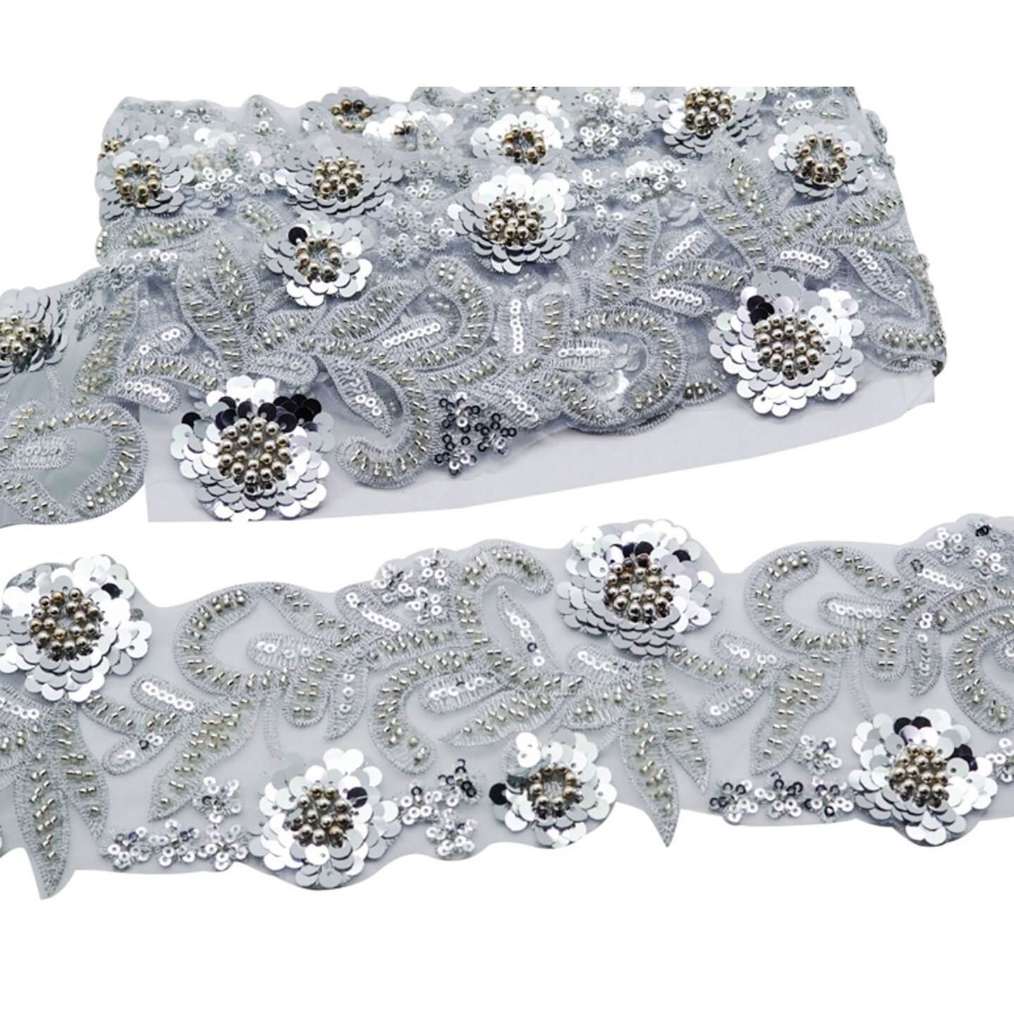 3 3/4&#x22;x 5 yards Silver Beaded Sequin Trim